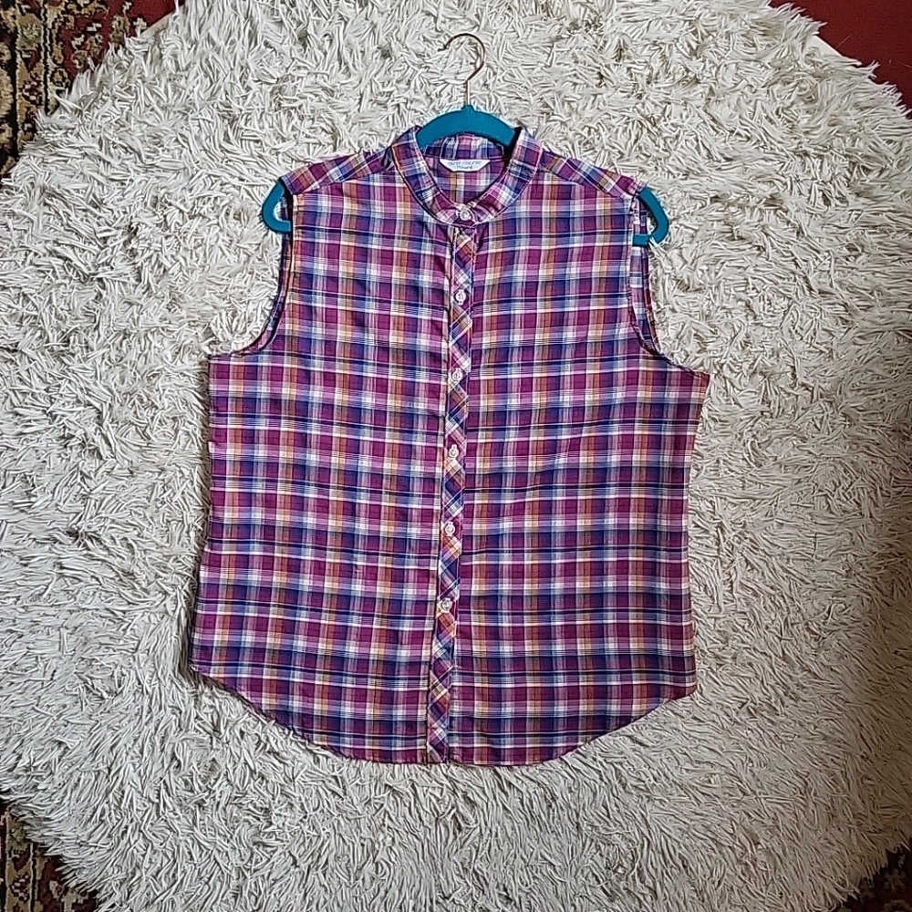 Vintage Women's Sears Plaid Sleeveless Button Up Shirt
